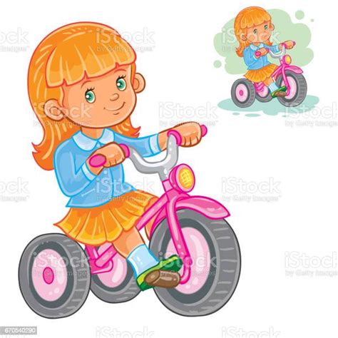 Vector Illustration Of Small Girl Ride Tricycle Stock Illustration