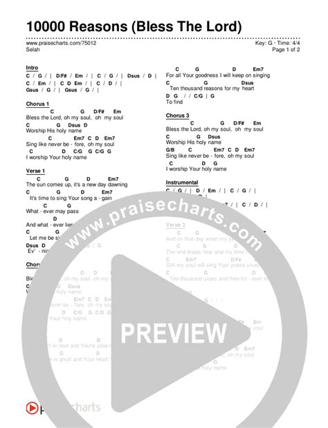 10,000 Reasons (Bless The Lord) Chords PDF (Selah) - PraiseCharts