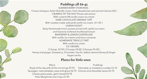 Menu At Upwey Wishing Well Tearooms And Water Gardens Restaurant Weymouth