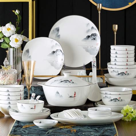 Jingdezhen Bone China Housewarming Tableware Suit In Glaze Decoration