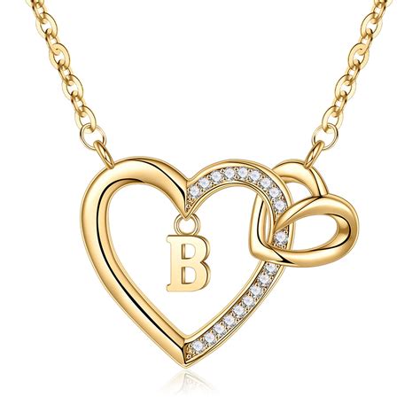 Aunool Cz Heart Initial Necklaces For Women Girls 14k Gold Plated Heart