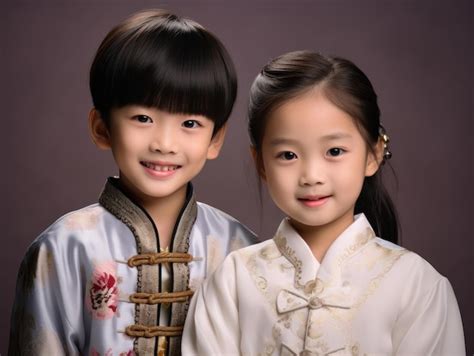 Premium AI Image | Two asian kids wearing traditional chinese clothes ...