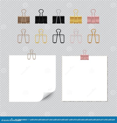 Set of Binder, Clamp, Fasteners Document Sheets Clip, Metal School ...