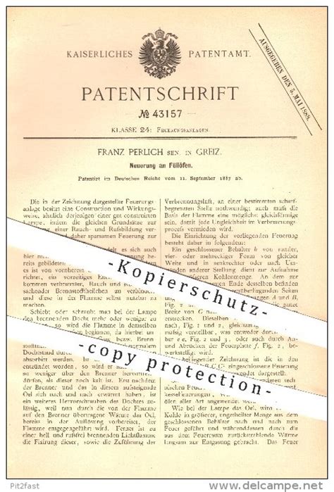 Historische Dokumente Original Patent Franz Perlich Senior In Greiz