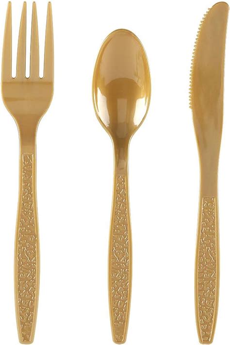 Amazon Wdf Gold Plastic Silverware Disposable Hammered Gold