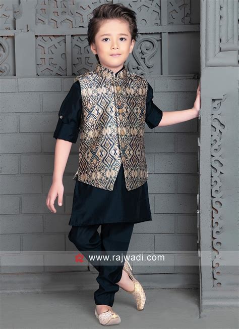 Navy Blue Cotton Silk Nehru Jacket Set