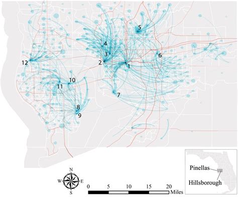 census tracts overlaid  major roads  commuting flow   study