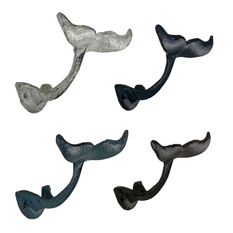 Zeckos Cast Iron Whale Tail Wall Hooks Coastal Home Decor Hangers Set