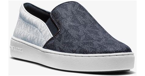 Michael Kors Denim Keaton Two Tone Logo Slip On Sneaker In Blue Lyst