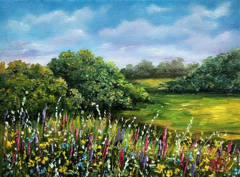 Summer Meadow Painting Rustic Landscape Wildflower Painting - Etsy