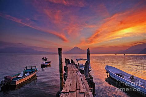 Sunset at the Panajachel Pier on Lake Atitlan, Guatemala Photograph by ...