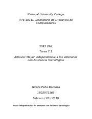 7 1 Tarea ITTE 1011L Docx National University College ITTE 1011L