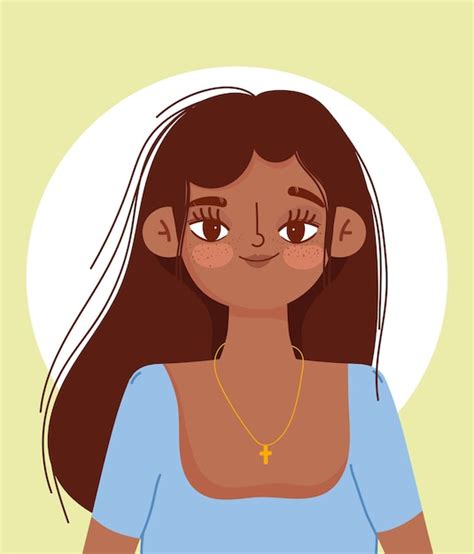 Mujer Joven Hispana Personaje De Dibujos Animados Retrato Icono Dise O