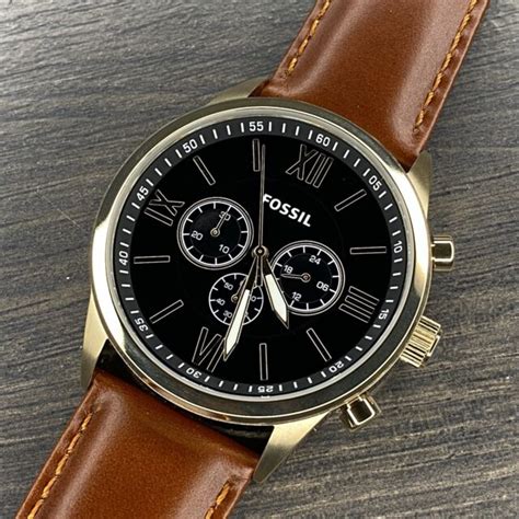 Fossil Flynn Chronograph 48mm Gold Stainless Steel Case Brown Leather Buckle Mens Wristwatch