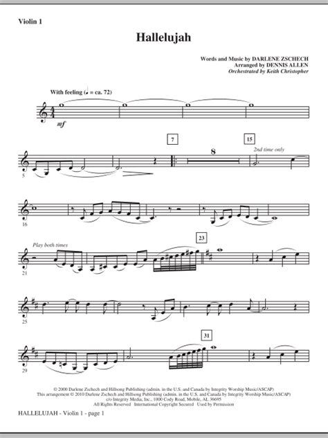 Hallelujah Violin 1 Sheet Music Direct