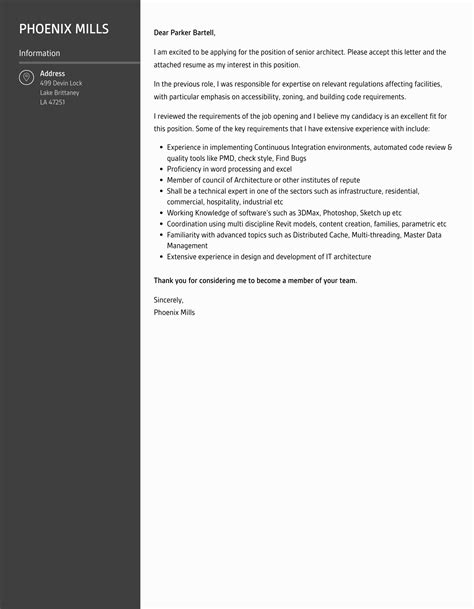 Senior Architect Cover Letter Velvet Jobs