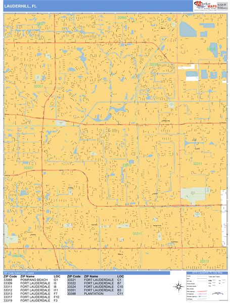 Lauderhill Florida Zip Code Wall Map (Basic Style) by MarketMAPS