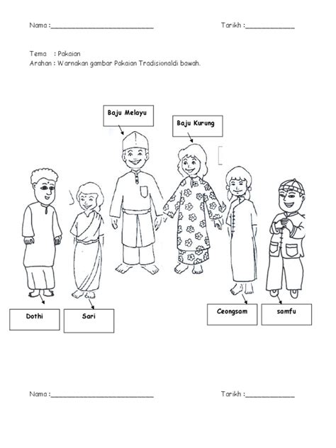 Lembaran Kerja Pakaian Tradisional Prasekolah