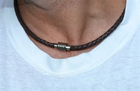 Mens Leather Necklace Magnetic Clasp Man Necklace Mens Etsy