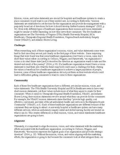 Short Paper Aligning A Healthcare Organization S Mission Vision