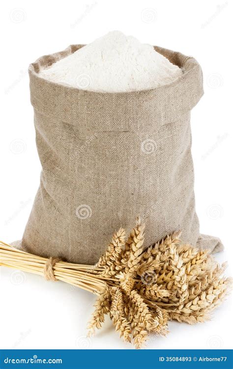 Linen мешок с мукой стоковое изображение. изображение насчитывающей ...