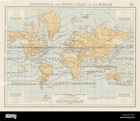 Isothermal and Winds chart of the world. THE TIMES 1900 old antique map Stock Photo - Alamy