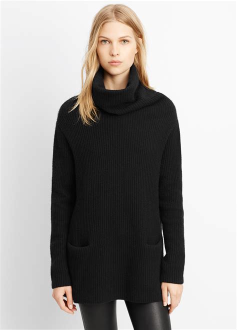 Vince Cashmere Front Pocket Turtleneck Sweater In Black Lyst