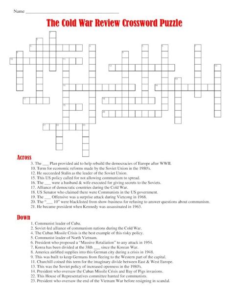 Pdf Name The Cold War Review Crossword Puzzle Cold War Crossword