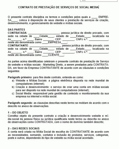 Contrato Padrão Para Prestação De Serviços De Gestão De Redes Sociais