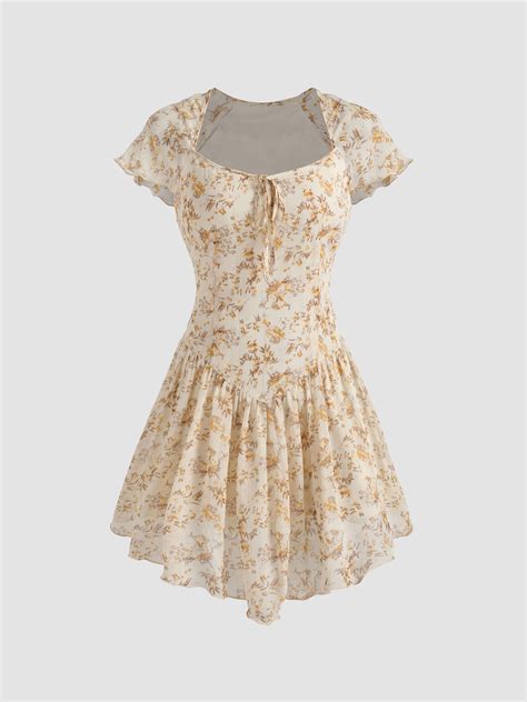 Ditsy Floral Puff Sleeve Mini Dress Cider