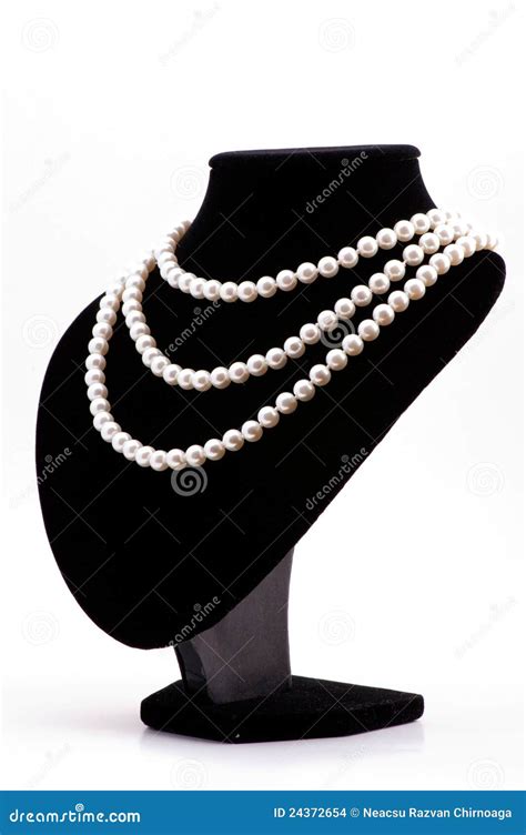 Pearl Necklace On Black Mannequin Stock Photo Image Of Chain