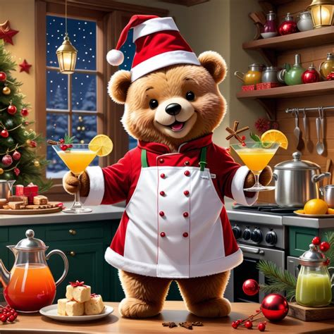 Cute Santa Teddy Bear With A Christmas Cocktail Aranyos Mikul S