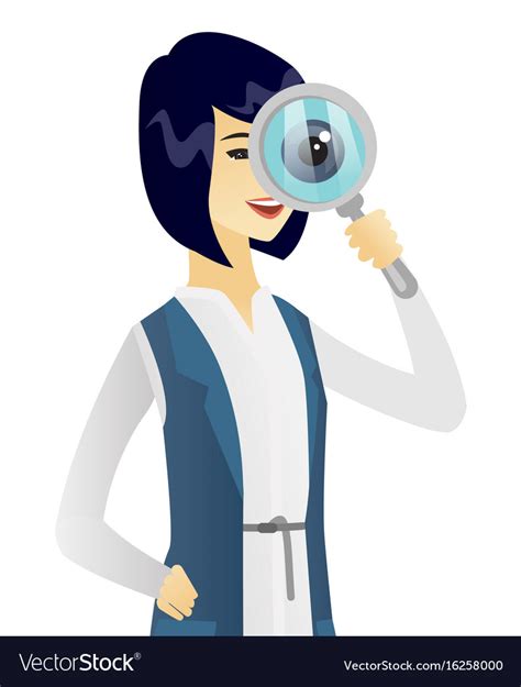 Young Asian Business Woman With Magnifying Glass Vector Image