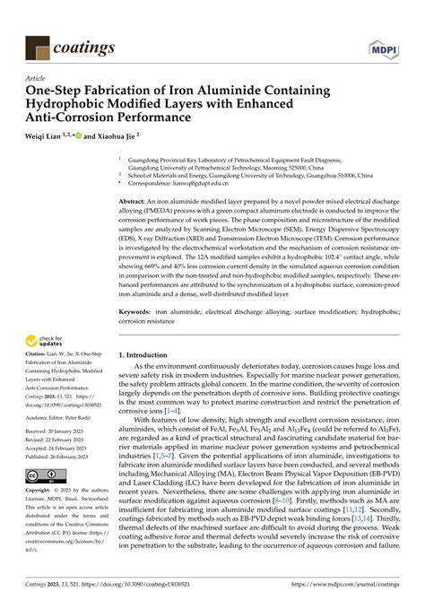 PDF One Step Fabrication Of Iron Aluminide Containing Hydrophobic