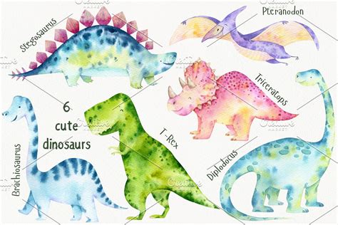 Dinosaur Watercolor Clipart Dino T Rex By Vivitta TheHungryJPEG