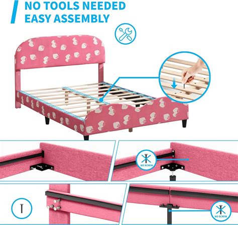 Mjkone Cama Para Ni Os De Tama O Matrimonial Marco De Cama Tapizado Con