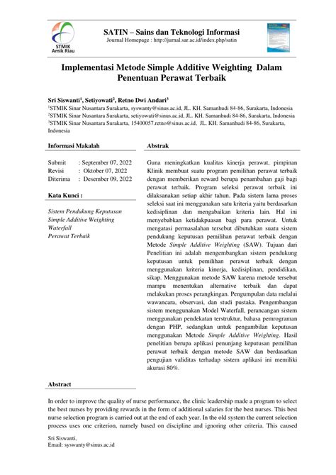 PDF Implementasi Metode Simple Additive Weighting Dalam Penentuan