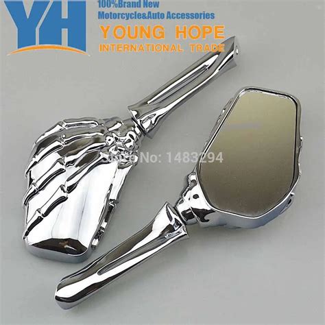 Incredibel Motorcycle Aluminum Chrome Skull Skeleton Hand Mirrors