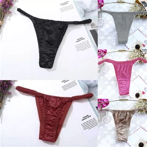 WOMEN SILK SATIN G String Panties Lingerie Sexy Thong Briefs Underwear