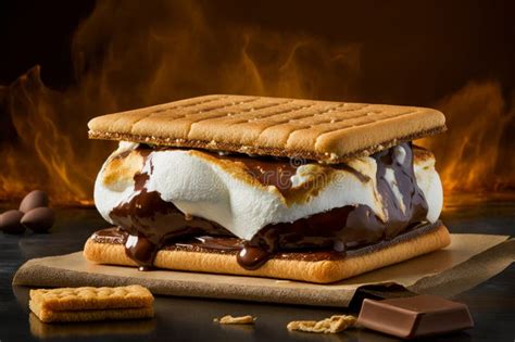 A Stack Of S Mores With Chocolate And Marshmallows Generative Ai Image Stock Illustration