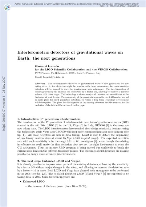 (PDF) Interferometric detectors of gravitational waves on Earth: the ...