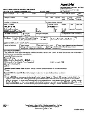 Metlife Benefits Enrollment Form Fill Online Printable Fillable