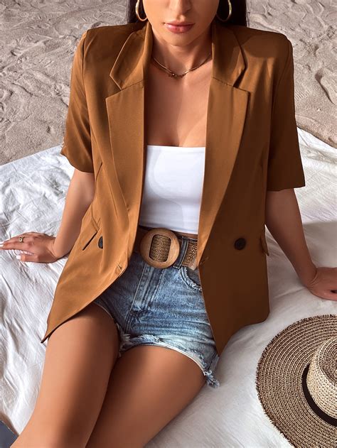 Shein Vcay Blazer De Cuello Con Solapa Con Botones Con Dise O De Solapa