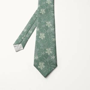 Eucalyptus Agave Dusty Sage Green Floral Tie Tropical Hawaii Beach