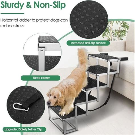 Mevip Rampe Chien Pliable 5 Marches Escalier Réglable Chiens Aluminium