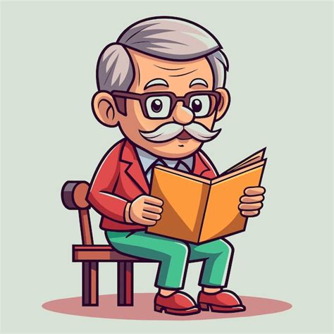 Happy Grandfather Reading Newspaper Headlines Cartoon Vector Premium