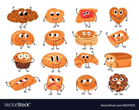 Cute Bread Characters Funny Bakery Royalty Free Vector Image