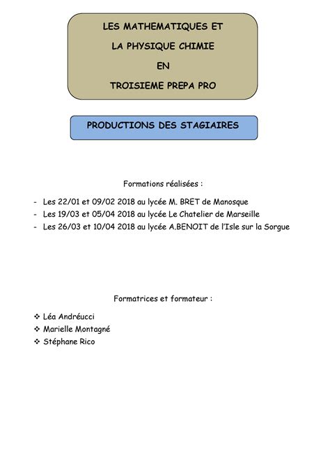 Production Stagiaires 3pp 2 LES MATHEMATIQUES ET LA PHYSIQUE CHIMIE