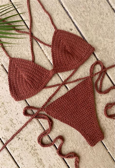 Tawny Brown Solid Triangle Crochet Bikini Set Artofit