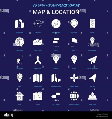 Map And Location White Icon Over Blue Background 25 Icon Pack Stock